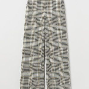 H&M Wide Leg Pants Beige Glen Check